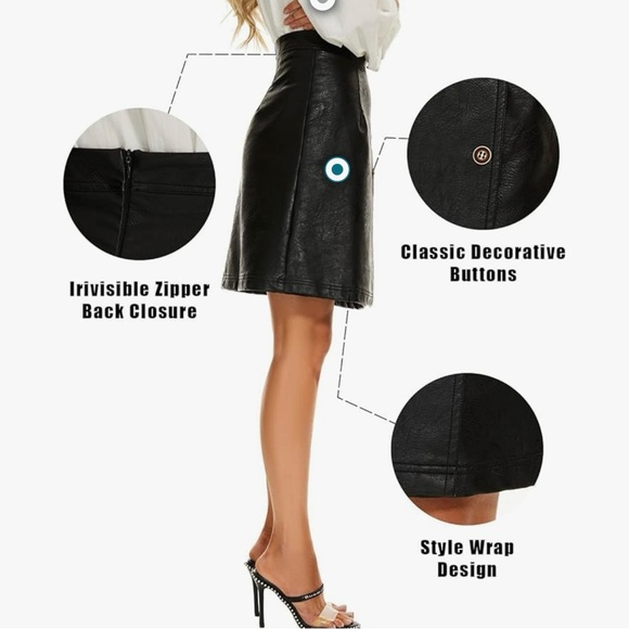 NWT Ginasy faux leather mini skirt wrap , high waisted, A line - Picture 3 of 12